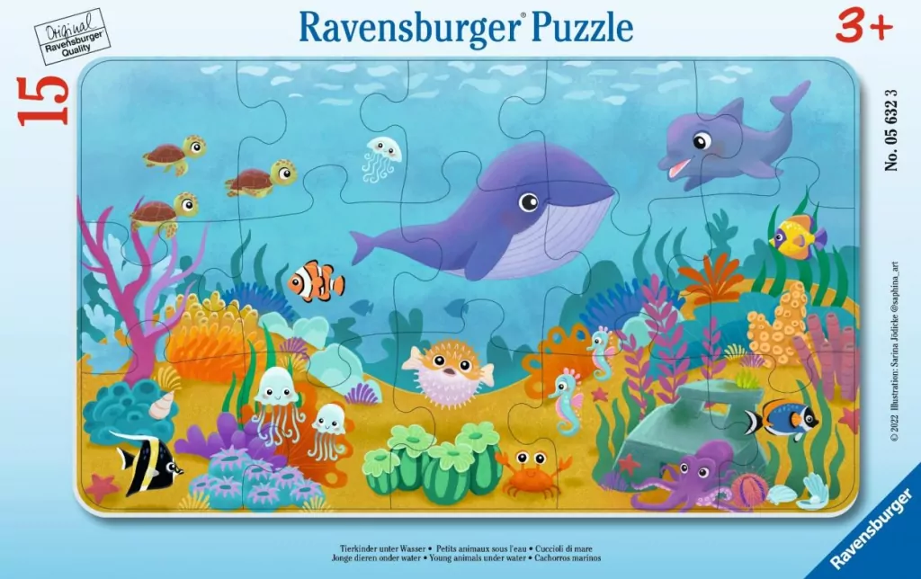 Puzzle 15 Young Animals Under Water Frame - tantis.pl