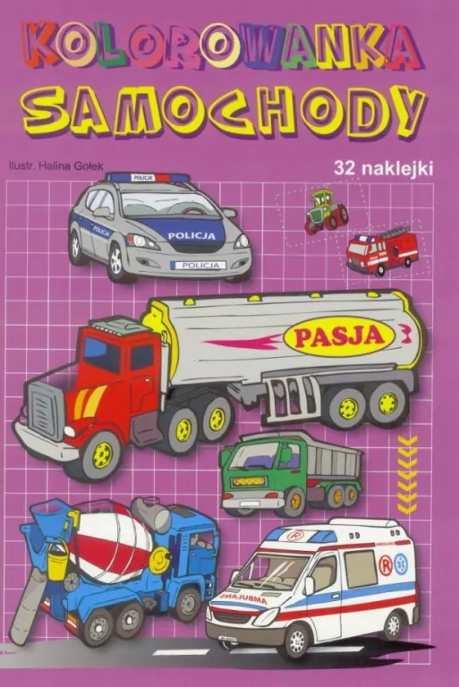 Kolorowanka. Samochody. 32 naklejki - tantis.pl