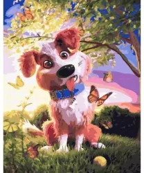 Malowanie po numerach. Pies i motyle