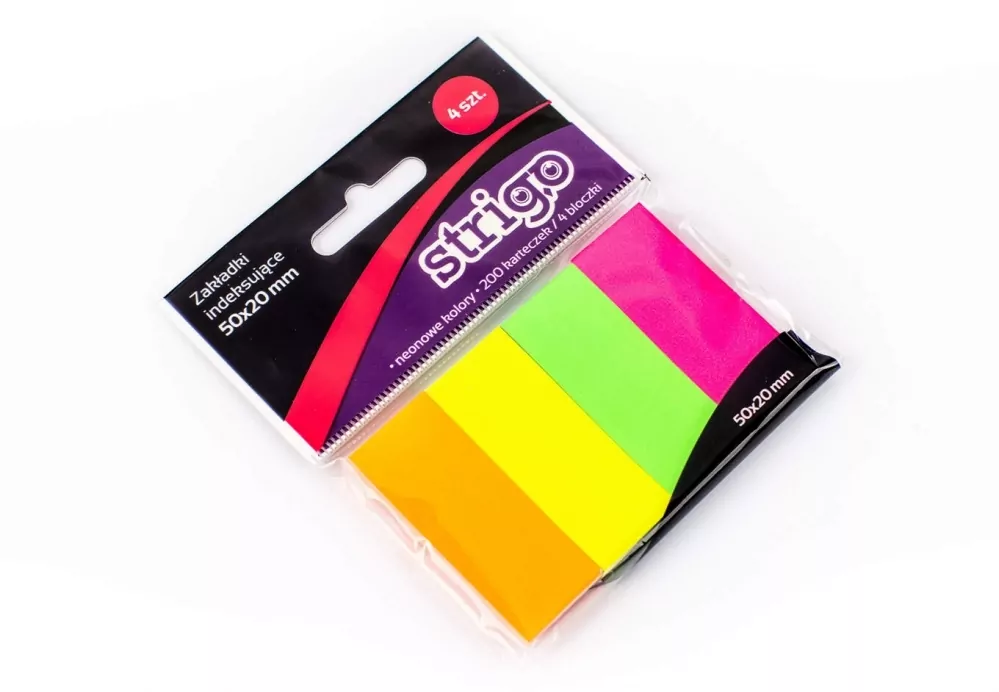 Karteczki samoprzylepne 50x20mm, 200 kartek neon. - tantis.pl