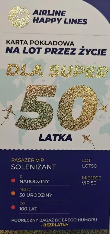 Karnet karta pokłądowa 50 urodziny męskie - tantis.pl