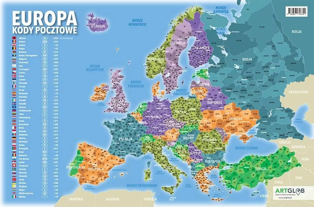 Podkładka na biurko. Kody pocztowe Europa - tantis.pl