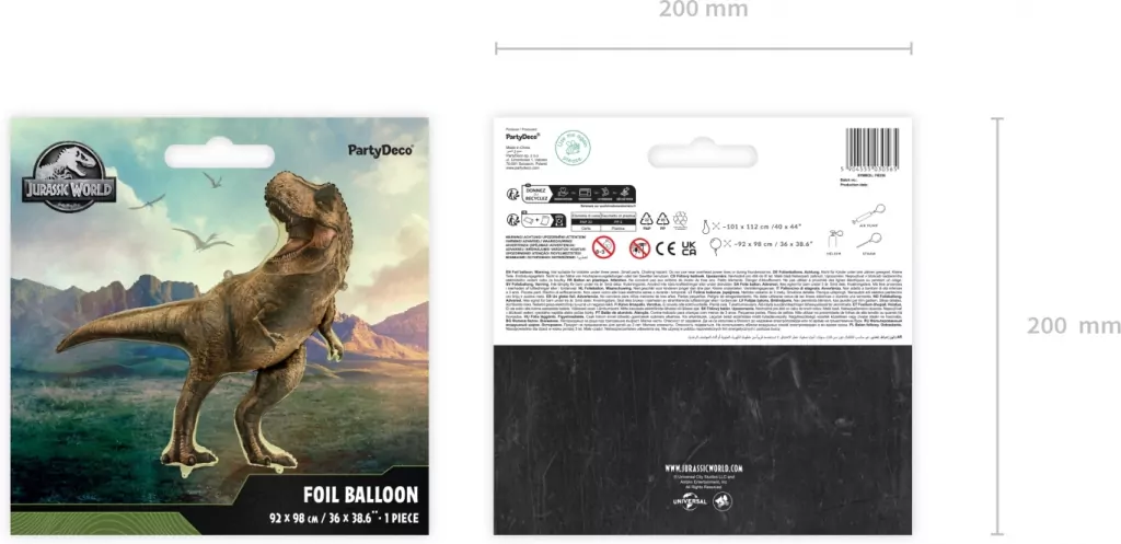 Balon foliowy Jurassic World T-Rex brązowy 92x98cm - tantis.pl