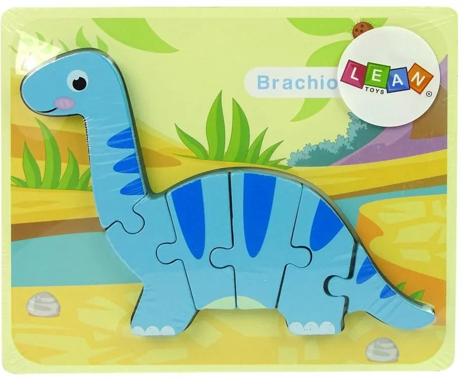 Drewniane puzzle Dinozaur Brachiosaur niebieski - tantis.pl