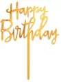 Dekoracja akrylowa B&C na tort Happy Birthday złota 14x10 cm PF-DAKH - tantis.pl