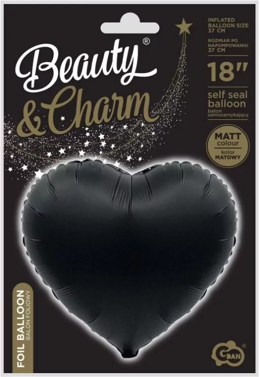 Balon foliowy B&C Serce matowe czarne 37cm - tantis.pl