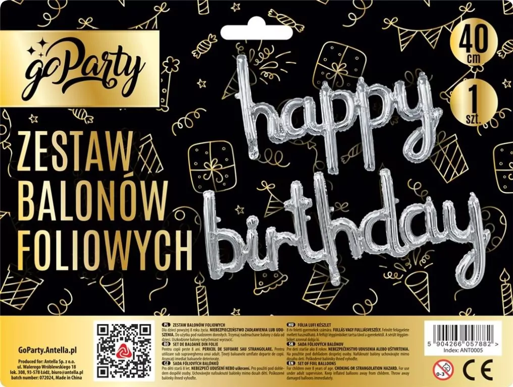 Zestaw balonów foliowych Happy Birthday srebrne - tantis.pl