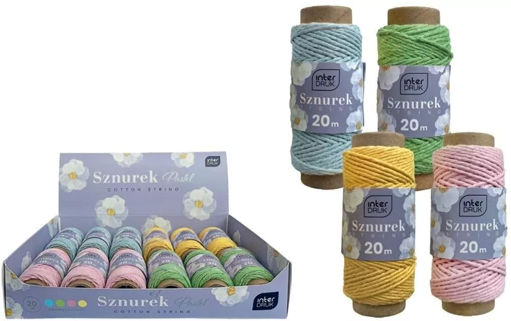 Sznurek na szpulce 20m pastel (12szt) - tantis.pl