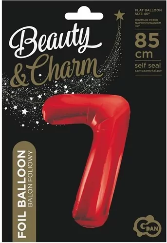 Balon foliowy Cyfra 7 czerwona, 85cm - tantis.pl