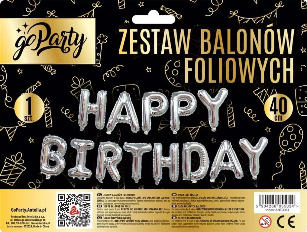 Zestaw balonów foliowych Happy Birthday srebrne - tantis.pl
