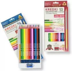 Kredki ołówkowe trójkątne z temperówką. 12 kolorów
