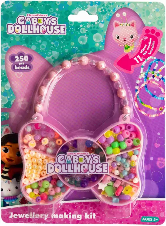 Zestaw koralików Gabby's Dollhouse Motyl 250 szt. + 2m gumki - tantis.pl