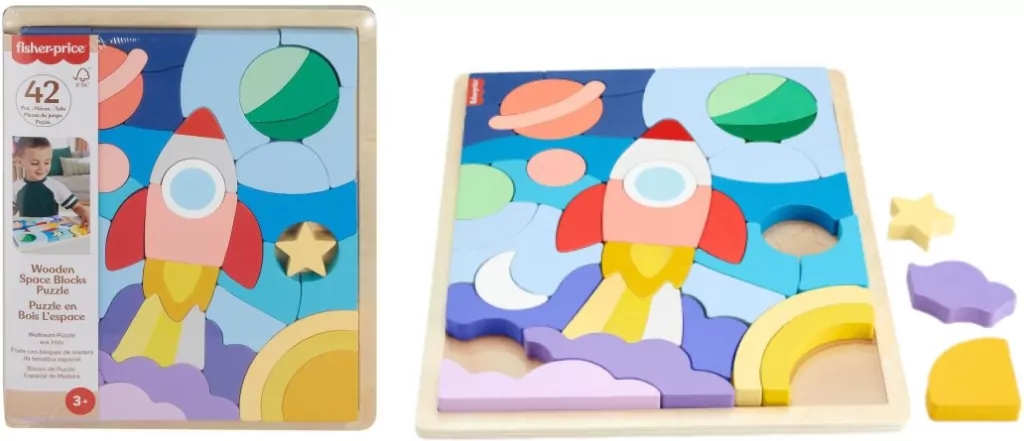Fisher Price. Drewniane puzzle kosmos - tantis.pl