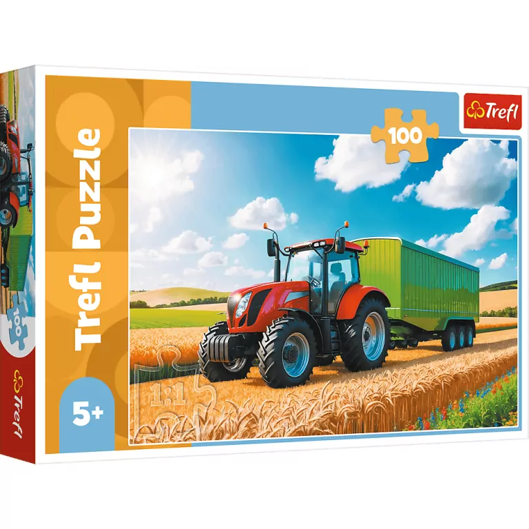 Puzzle 100 Traktor z przyczepą TREFL - tantis.pl