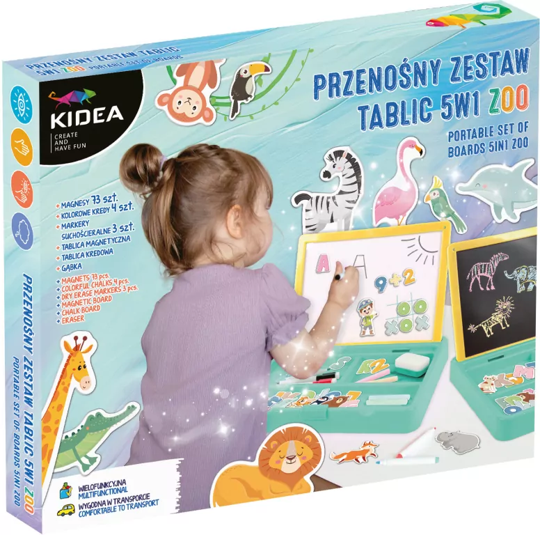Przenośny zestaw tablic 5w1 ZOO w walizce KIDEA - tantis.pl