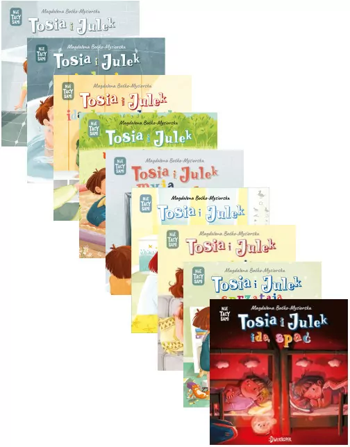 Pakiet: Tosia i Julek robią siku/Tosia i Julek się kąpią/Tosia i Julek idą do przedszkola/Tosia i Julek uczą się dzielić/Tosia i Julek myją zęby/Tosia i Julek idą do lekarza/Tosia i Julek czekają na brata/Tosia i Julek sprzątają/Tosia i Julek idą spać - tantis.pl