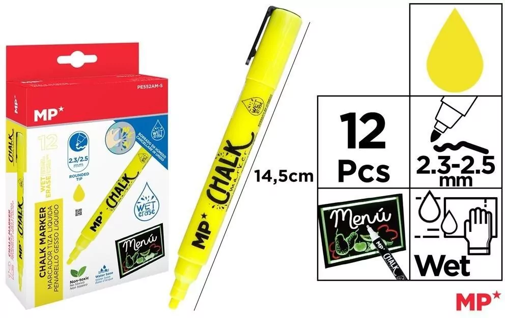 Kreda w płynie żółta, 12 sztuk - tantis.pl