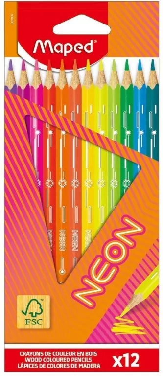 Kredki trójkątne neon 12 kolorów MAPED - tantis.pl