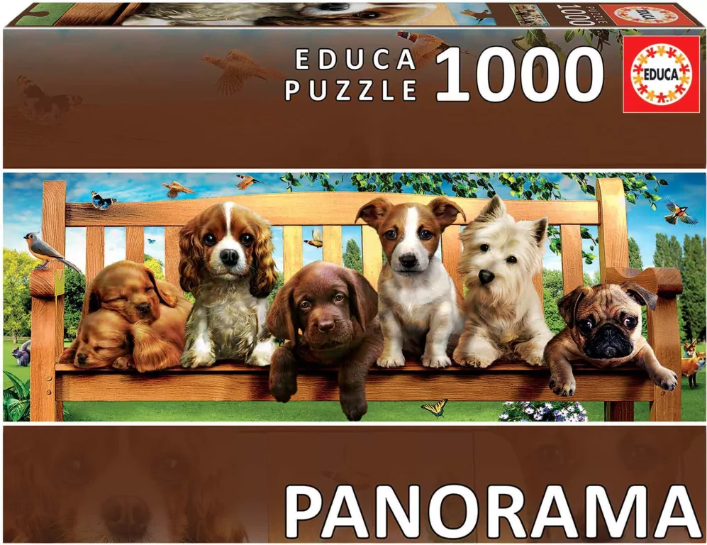 Puzzle 1000 Szczenięta na ławce panorama 110487 - tantis.pl