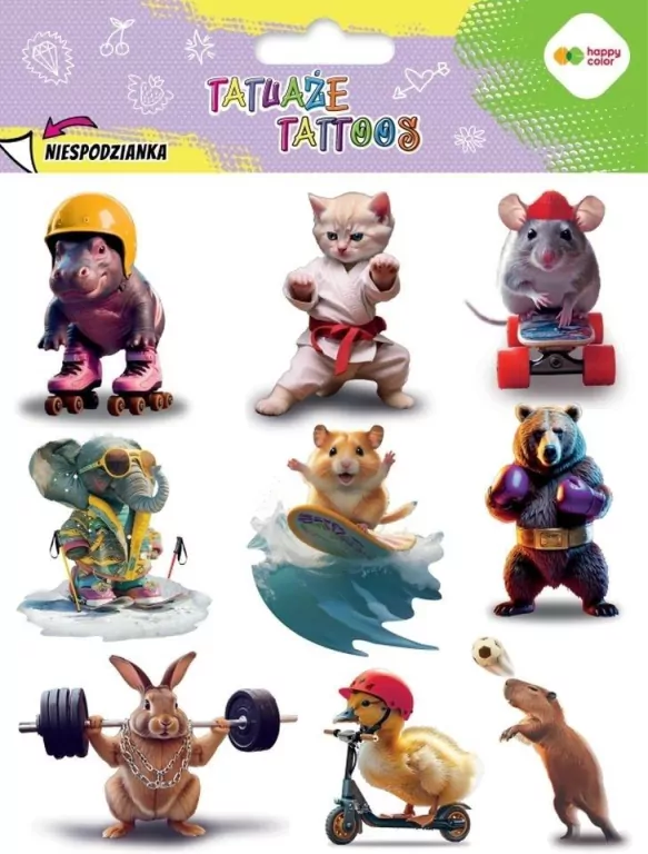Tatuaże zmywalne Sports Animals HAPPY COLOR - tantis.pl