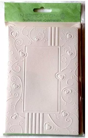 Karty tłoczone+koperty ornament serca creme05 5szt - tantis.pl