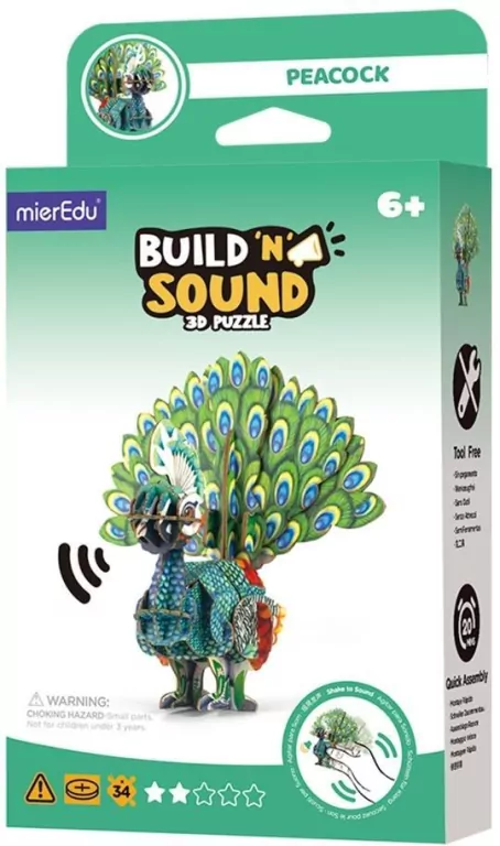 Puzzle 3D. Buduj i słuchaj - Paw - tantis.pl