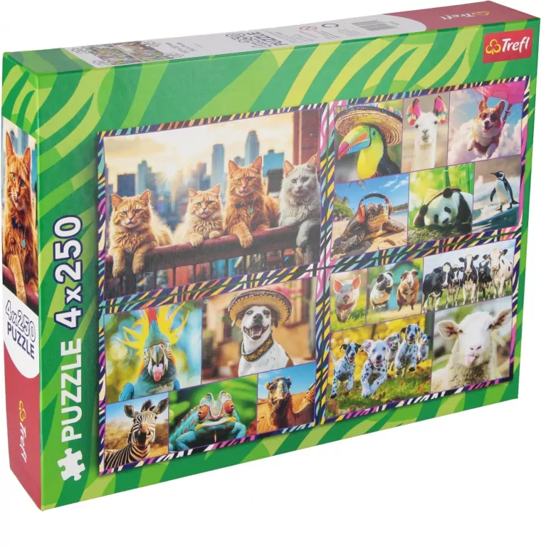 Puzzle 4x250 Zabawne zwierzaki TREFL - tantis.pl