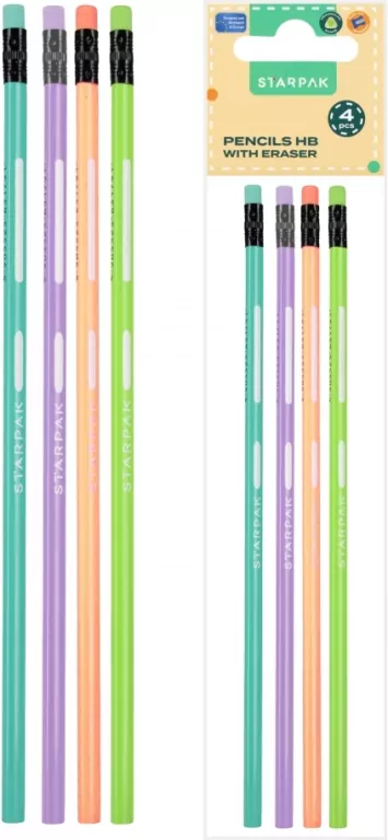 Ołówek z gumką HB trójkątny pastelowy 4 szt - tantis.pl