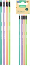 Ołówek z gumką HB trójkątny pastelowy 4 szt