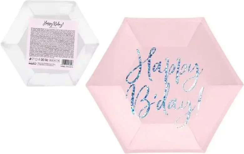 Talerzyki Happy B'day! jasny pudrowy róż 20cm - tantis.pl