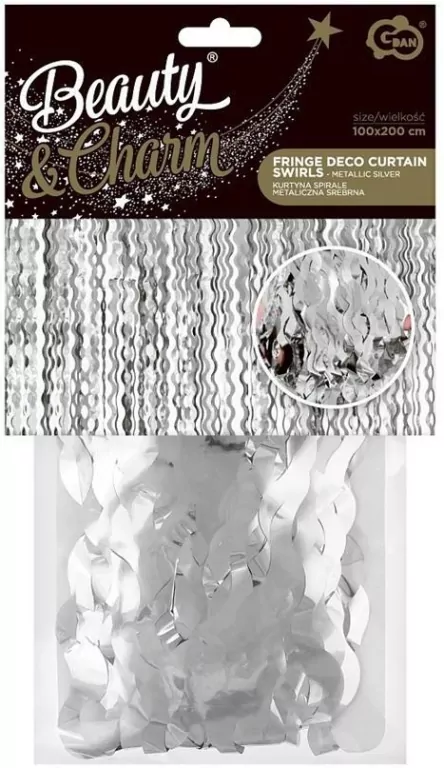 Kurtyna Spirale metaliczna srebrna 100x200cm - tantis.pl