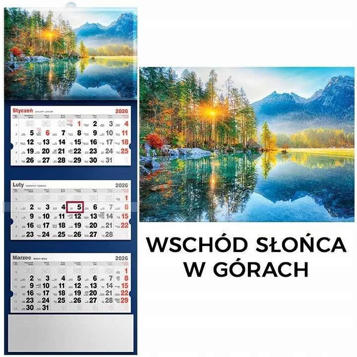 Kalendarz 2026 trójdzielny wschód słońca - tantis.pl