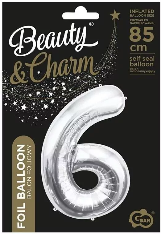 Balon foliowy. Cyfra 6. Srebrna 85cm - tantis.pl