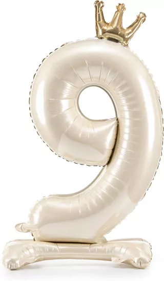 Stojący balon foliowy cyfra 9 84cm jasny krem - tantis.pl