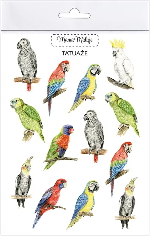 Tatuaże zmywalne. Papugi - tantis.pl
