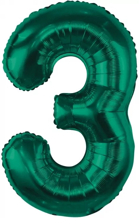 Balon foliowy. Cyfra 3. Zieleń butelkowa 85cm - tantis.pl
