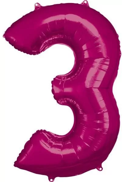 Balon foliowy cyfra 3 różowa 58x86cm - tantis.pl