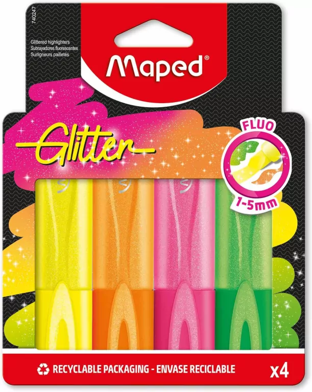 Zakreślacz Glitter Fluo brokatowy 4 kolory MAPED - tantis.pl
