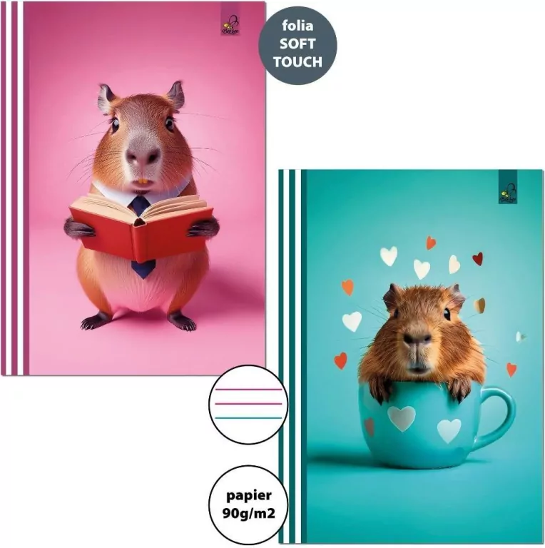 Zeszyt A4/32K 3-linie kolor 90g Kapibara - tantis.pl