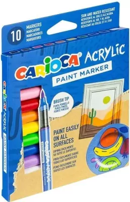 Markery akrylowe z pędzelkiem 10 kolorów CARIOCA