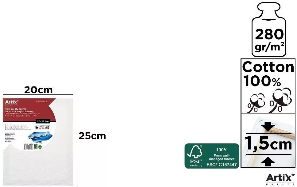 Podobrazie 20x25x1,5cm 280G/m2 - tantis.pl