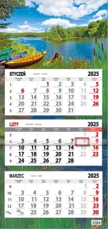 Kalendarz 2026 trójdzielny płaska główka Jezioro - tantis.pl