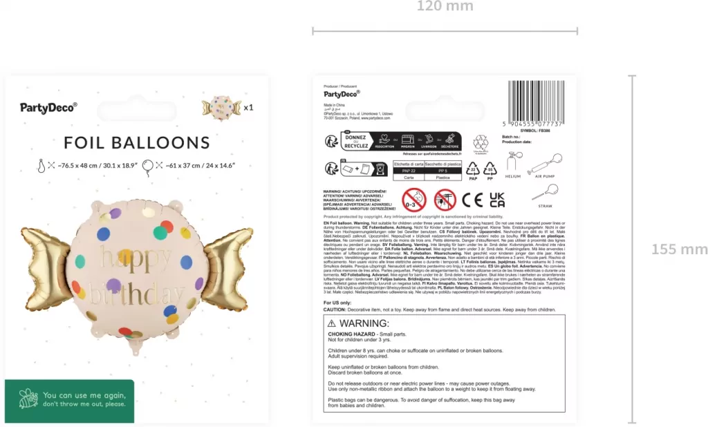 Balon foliowy Cukierek Happy Birthday 61x37cm - tantis.pl