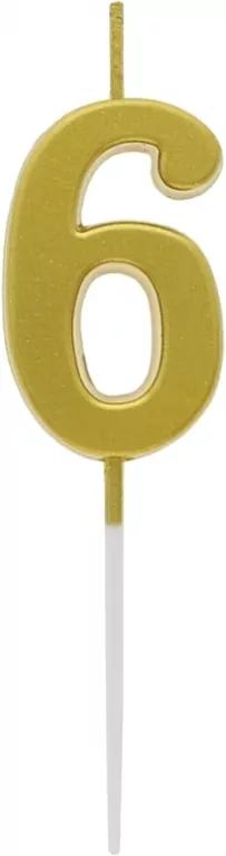 Świeczka piker 9,5cm. Metaliczna złota. Cyfra 6 - tantis.pl