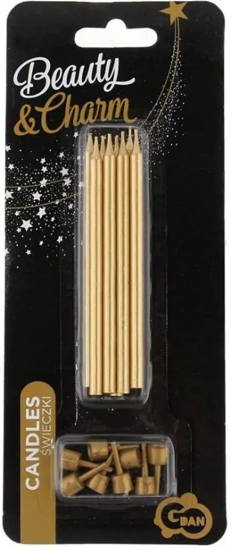 Świeczki urodzinowe z podstawkami. B&C. Złote 10cm - tantis.pl