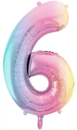 Balon foliowy cyfra 6 86cm pastel tęczowy - tantis.pl