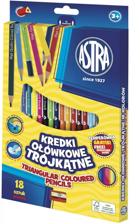 Astra. Kredki ołówkowe z temperówką, 18 kolorów - tantis.pl
