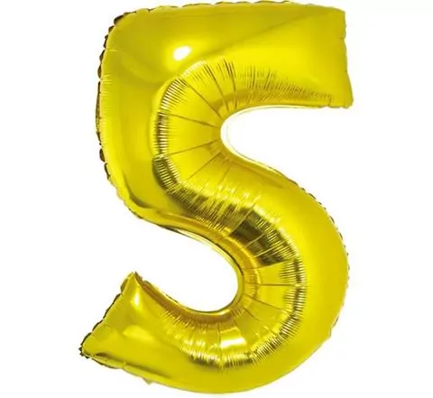 Balon foliowy cyfra "5" złota, 85cm - tantis.pl