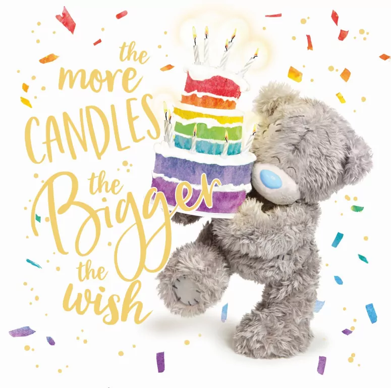 Kartka urodzinowa holograficzna 3D Miś z tortem - tantis.pl