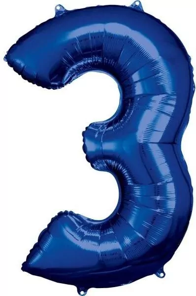 Balon foliowy cyfra 3 niebieska 58x86cm - tantis.pl